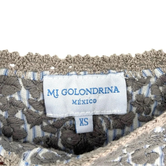 Mi Golondrina Sleeveless Embroidered Blouse in Blue White Stripe and Gray XS - Picture 5 of 5